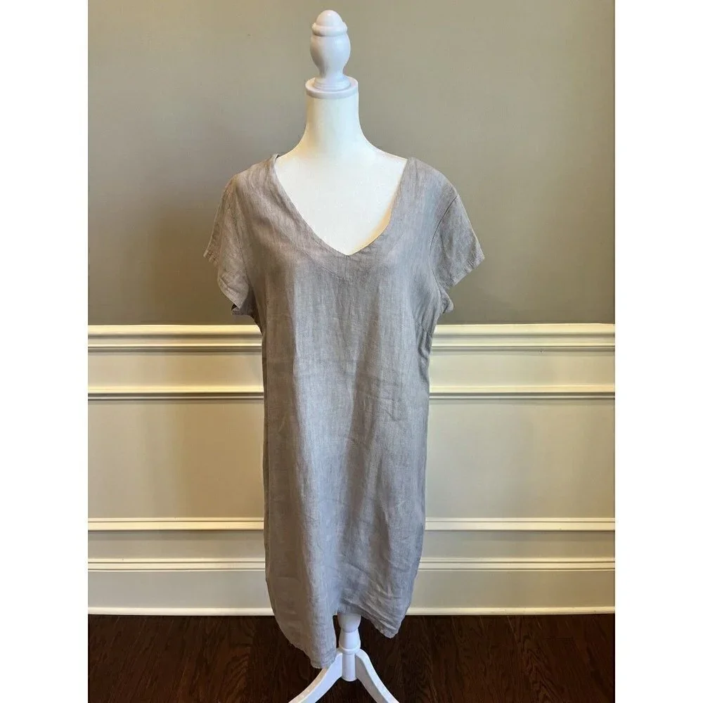 MARISA & MARIE Italian Gray 100% Linen Dress Shift Women's XS Casual Minimalist - Picture 1 of 10